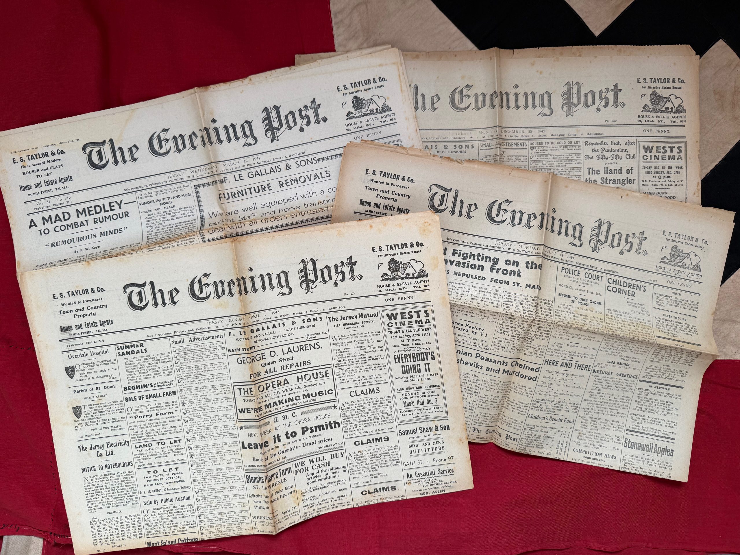 Collection of 4 Jersey War time newspapers