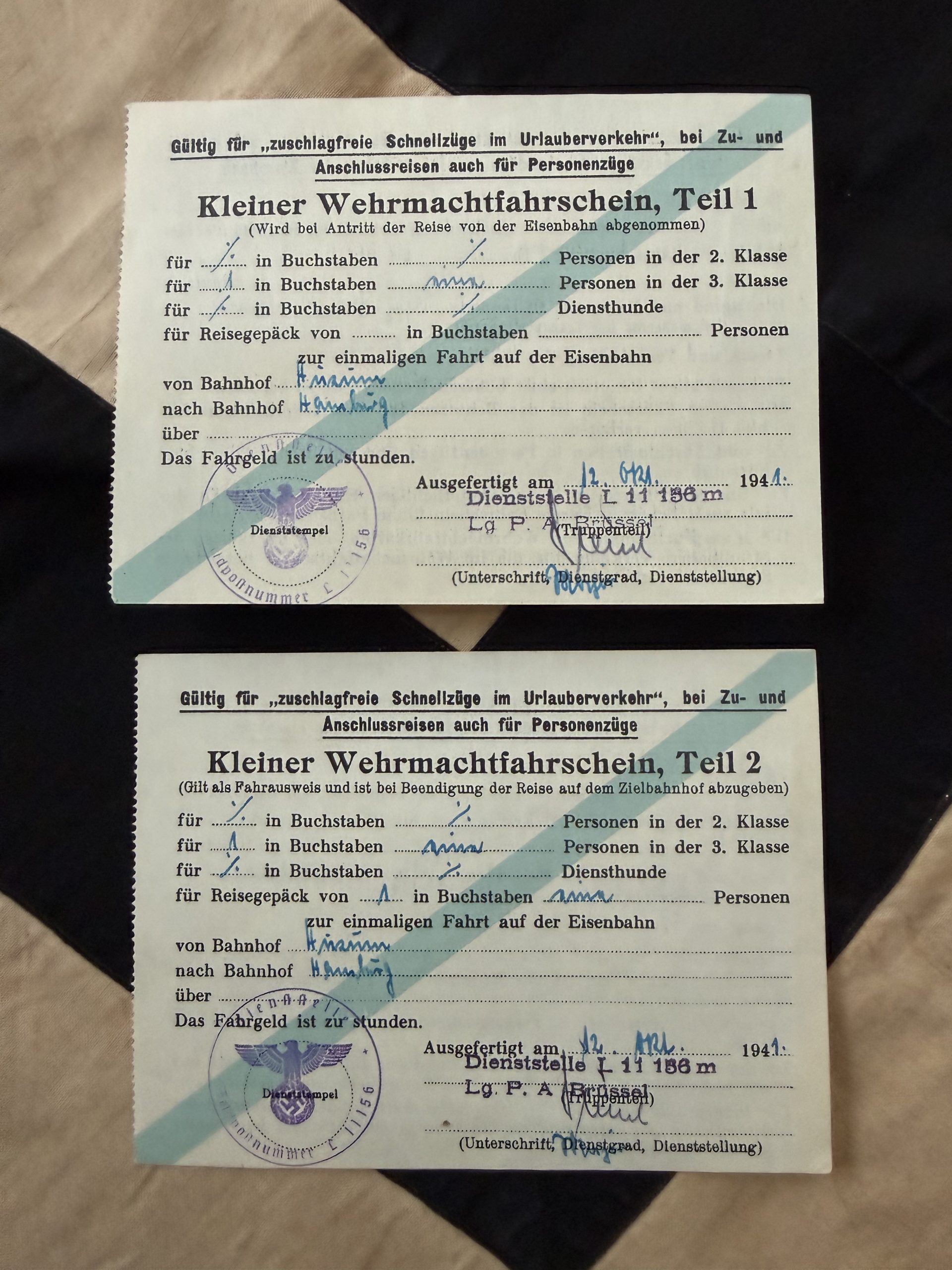 German Wehrmacht Travel Permit (two parts)